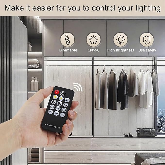 ZSLAIFU 24V COB LED Strip, LED Strip for Bedroom, 16.4FT Remote Control LED Strips, White LED Light Strip, COB Flexible Light for Bedroom Cabinet Vanity Mirror DIY Lighting