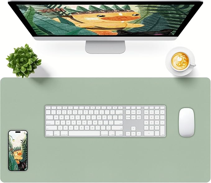 Bloss Leather Desk Mat, Large Mouse Pad, Non-Slip Desk Protector Mat, Leather Desk Blotter, Waterproof Desk Pad for Office Home Decor/Grey Green(31.5×15.7 Inches)