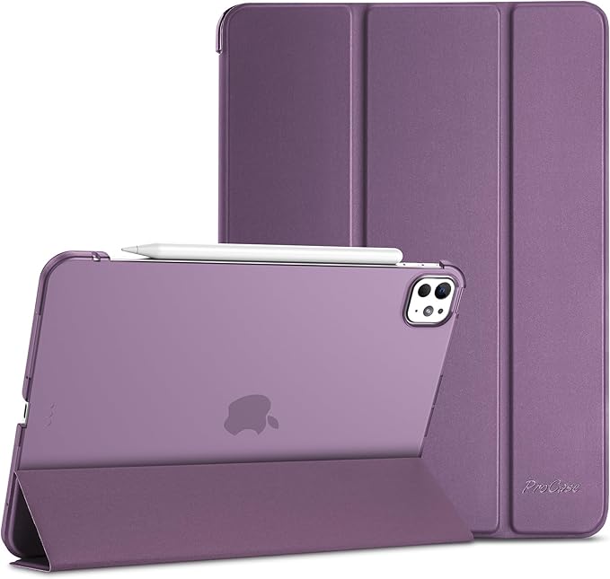 ProCase Smart Case for iPad Pro 11 Inch M5 2025/M4 2024 (Model: A3357/A3358/A3359/A2836/A2837/A3006), Slim Folio Stand Hard Back Shell Protective Tablet Cover for iPad Pro 11" 6th/5th Gen -Darkpurple