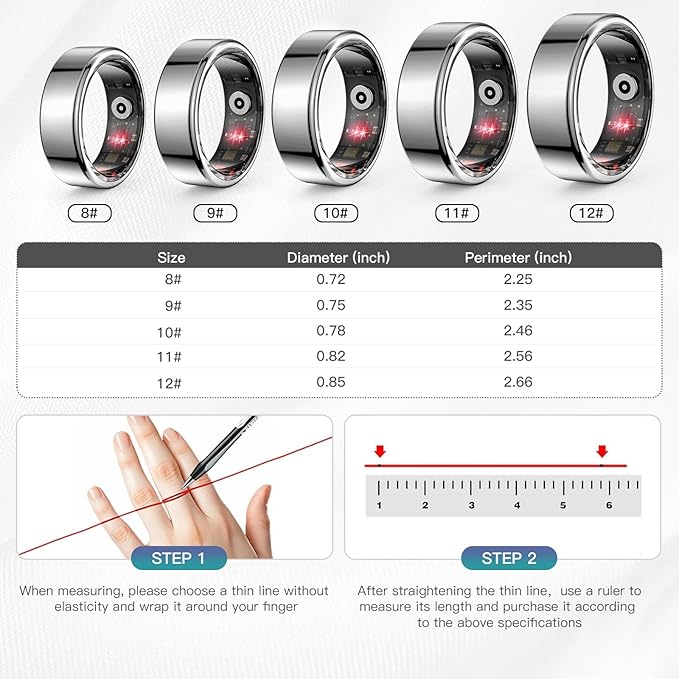 Smart Ring Health Tracker for Women Men, Sleep Tracker with Heart Rate and Blood Oxygen, Fitness Ring for Activity Monitoring, 15 Days Battery, No Subscription, Titanium Alloy (Black, #9)