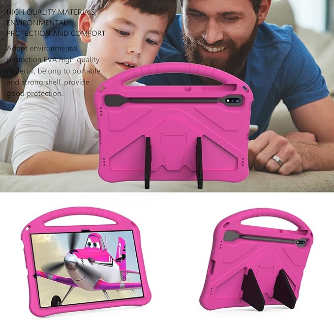 Kids Case for Samsung Galaxy Tab S10 Lite/S10 FE/S9 FE 10.9"/Tab S9/S8/S7 11", Techcircle Light Weight Shock Proof EVA Foam Handle Rugged Stand Protective Case, Rose
