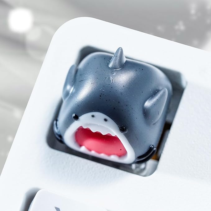 Cute Grey Shark Artisan Keycap R1 SA Profile Custom Sea Creatures Keycaps 1U ESC Handmade Cool Gaming Resin Key Cap Cherry MX Switch Compatible Mechanical Keyboard Sea Lover Gift