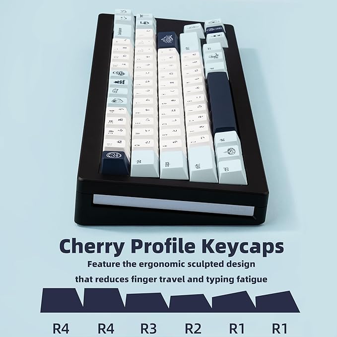 134 Keys PBT Keycaps - Dye-Sublimation Japanese Kanagawa Theme Keycaps, Cherry Profile Blue and White Cute Keycap Set Compatible with Cherry Gateron Mechanical Gaming Keyboards