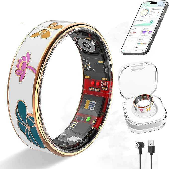 Smart Ring for Women,Fitness Tracker with Heart Rate,Blood Oxygen,Menstrual Cycle,Sleep Monitoring,Step Counting,IP68 Waterproof for iOS and Android,No Subscription Fee (11#)