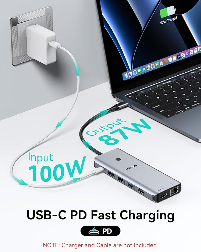 Laptop Docking Station Dual Monitor, USB C Hub with 2 HDMI, RJ45 Ethernet, 5 Gbps USB C/A, 100W PD for Dell/HP/Lenovo - MOKiN