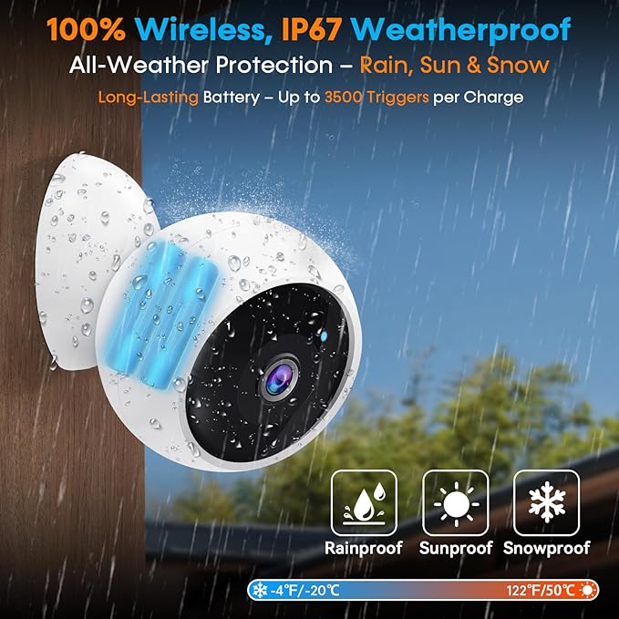 AMTIFO Security Cameras Wireless Outdoor: Magnetic 2-Pack Install-Free Indoor Smart 2K WiFi - Long Battery Life Powered Wireless Cameras for Home Security with AI Motion Detection