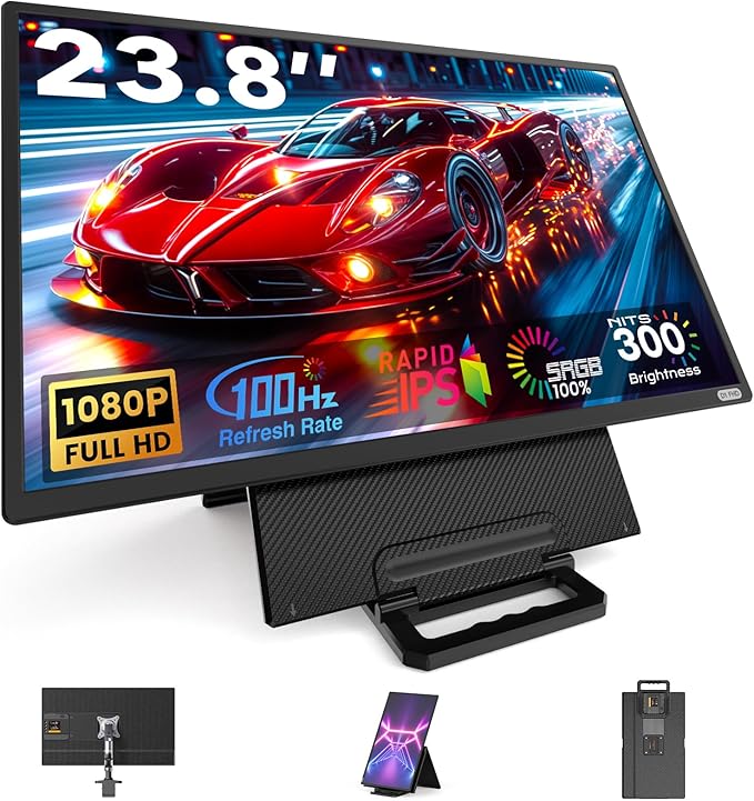 24" Large Portable Monitor Laptop Screen Extender 1080P FHD 100HZ IPS, Travel Monitor for Work Home Gaming, Landscape & Portrait Display, Compatible with Wins/Mac/Linux & MINI PC/PS5/Smart Phone