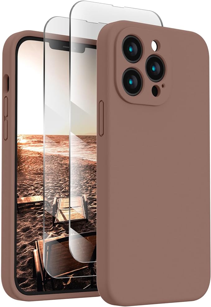FireNova Designed for iPhone 13 Pro Max Case, Silicone [Camera Protection] Phone Case, Soft Anti-Scratch Microfiber Lining Inside, 6.7 inch, Light Brown