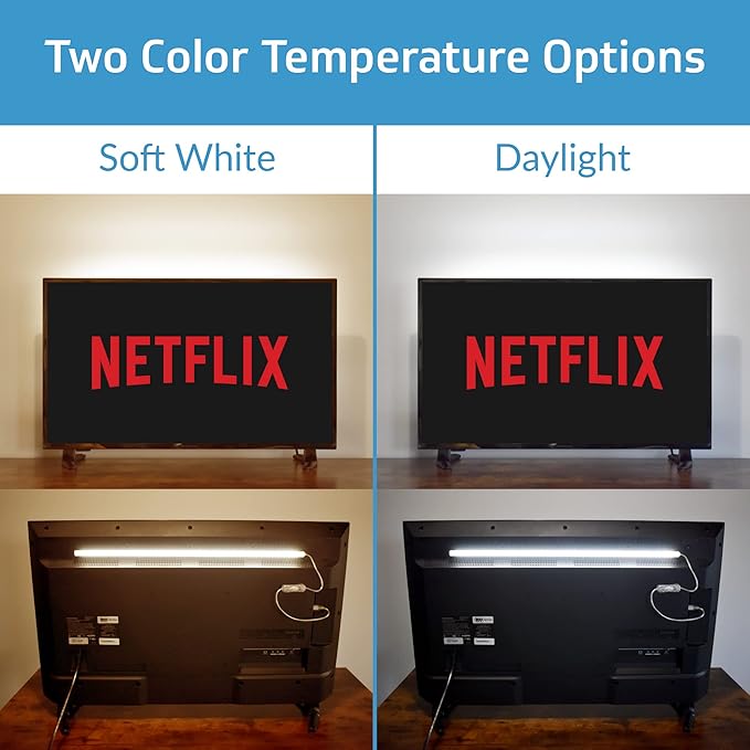 TrueColor USB-Powered LED Light Bar with Frosted Cover for Under Cabinet, Under Monitor, TV Backlight – Easy-Install - Adhesive & Mounting Brackets Included - 100,000 Hours Lifetime (8", Soft White)
