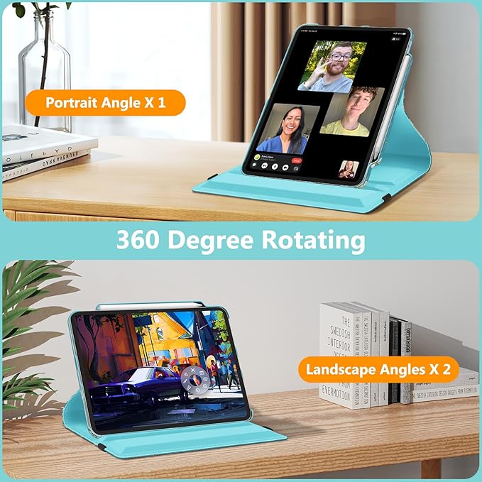 Fintie Rotating Case for iPad Pro 13-inch (M5) 2025 / (M4) 2024 with Pencil Holder - 360 Degree Swiveling Protective Stand Cover with Auto Wake/Sleep, Blossom