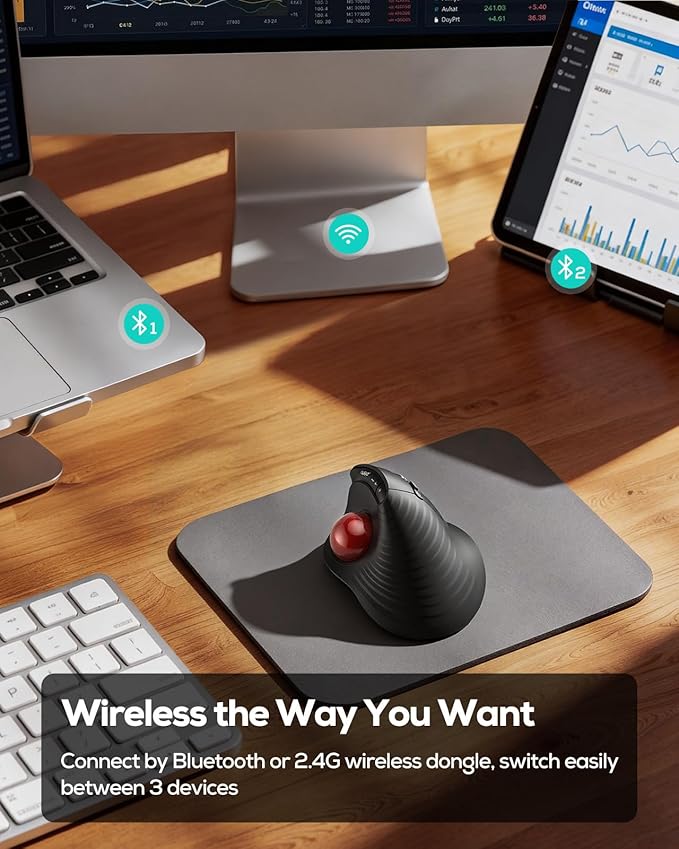 Nulea M514 Wireless Trackball Mouse - Reduce Wrist Strain with Ergonomic Vertical Design - Precision Thumb Control, Quiet Clicks, 3-Device Bluetooth & USB, Rechargeable for PC/Mac