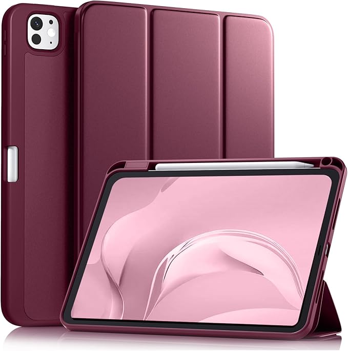 Akkerds for iPad Pro 11 Inch Case (M5/M4) 2025/2024 6th/5th Generation with Pencil Holder, for iPad Pro Case 11 Inch with Trifold Stand Protective Cover/Soft TPU Back, Auto Wake/Sleep, Wine Red
