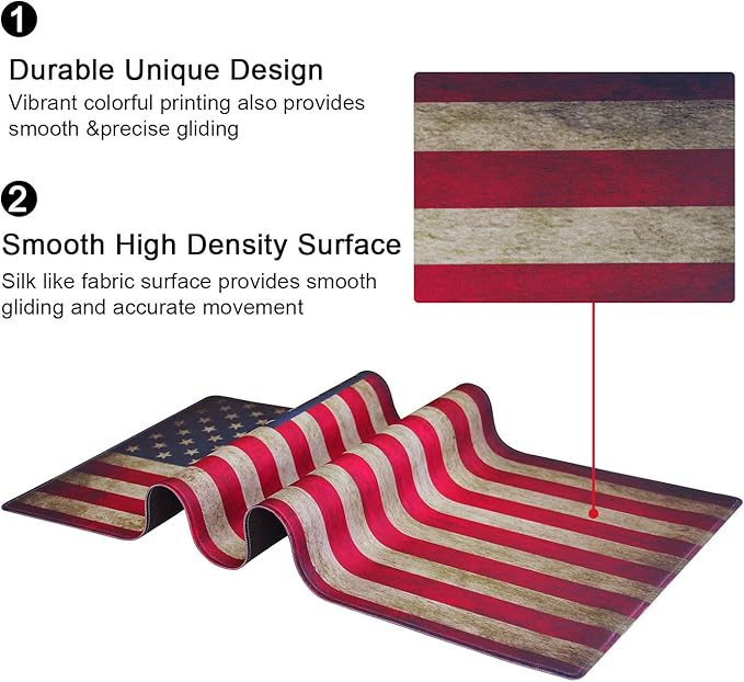 Meffort Inc Extra Large Extended Gaming Desk Mat Non-Slip Rubber Pads Stitched Edges XXL Mouse Pad 35.4 x 15.7 inch - USA Flag