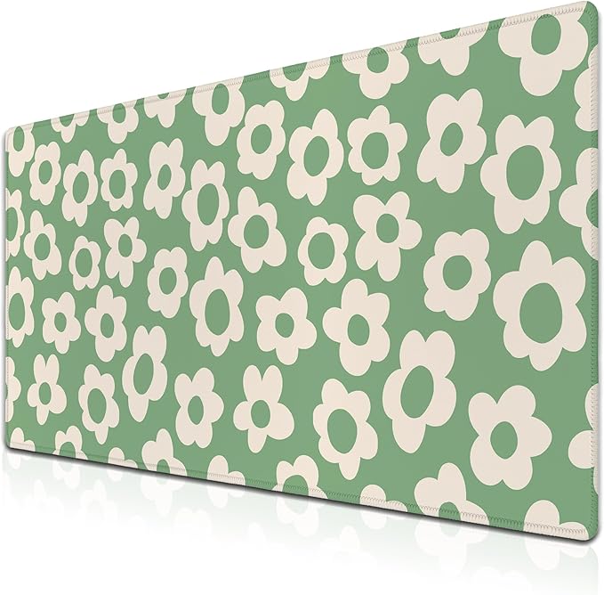 Keyboard Mouse Pad Green, Office Big Desk Pads Desk Decor for Girls Gaming Mouse Pads, Long Gaming Mouse Pad Non-Slip Rubber Base, 35.4 X 15.7 inch for Work/Game/Office/Home Vintage Flowers