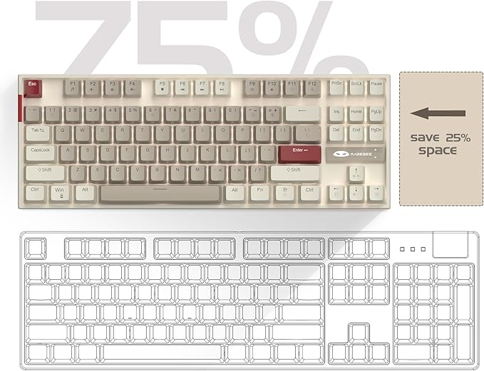 MageGee 75% Mechanical Gaming Keyboard, Brown Switch, LED White Backlit, 87 Keys Compact TKL Wired Computer Keyboards for Windows Laptop PC Gamer - Retro Grey/White
