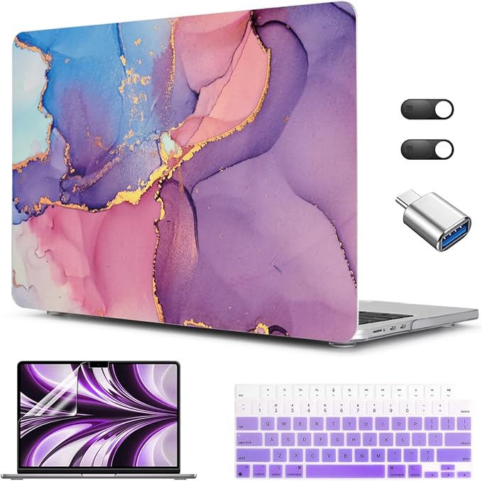 CISSOOK Compatible with MacBook Air 13.6 inch Case 2026 2025 2024 2022 Release M5 M4 M3 M2 Chip, Plastic Hard Shell Case Keyboard Cover for MacBook Air 13.6 inch A3449 A3240 A3113 A2681, Purple Marble