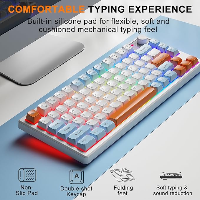 BlueFinger 75% Wireless Gaming Keyboard and Mouse with Smart Display, Rechargeable Light Up Wireless Keyboard with Knob Control, RGB Backlit Gaming Mouse for Mac Laptop Computer PC Gamer