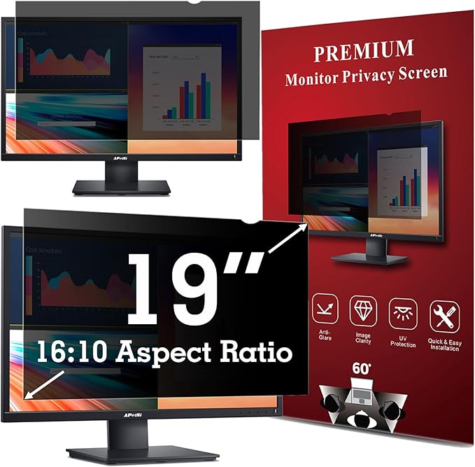 19 Inch Privacy Screen Filter for 16:10 Widescreen Monitor | Privacy Shield | Anti-Glare | Anti-Blue light | Anti-SPY | Eye Protection | Computer Security Private Filter Protector