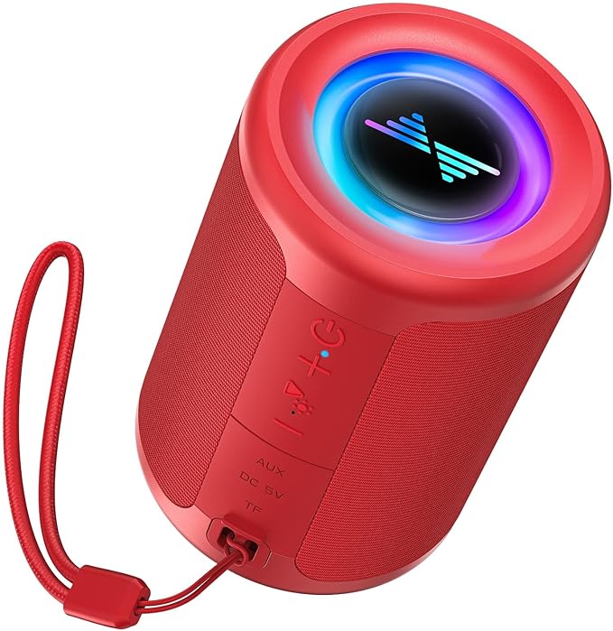 LENRUE Small Portable Bluetooth Speaker with Lights, TWS Stereo Surround Sound, Type C Powered, Bluetooth 5.3, AUX TF Card Input, Wireless for Outdoor Home, Coolest Gifts