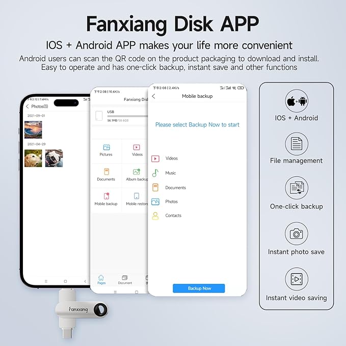 fanxiang 512GB Flash Drive for iPhone/iPad, 2-in-1 Photo Stick USB Memory Stick Thumb Drive, External Storage for Photos, Music, Videos- Compatible with Lightning/USB Type-C, MFi Certified