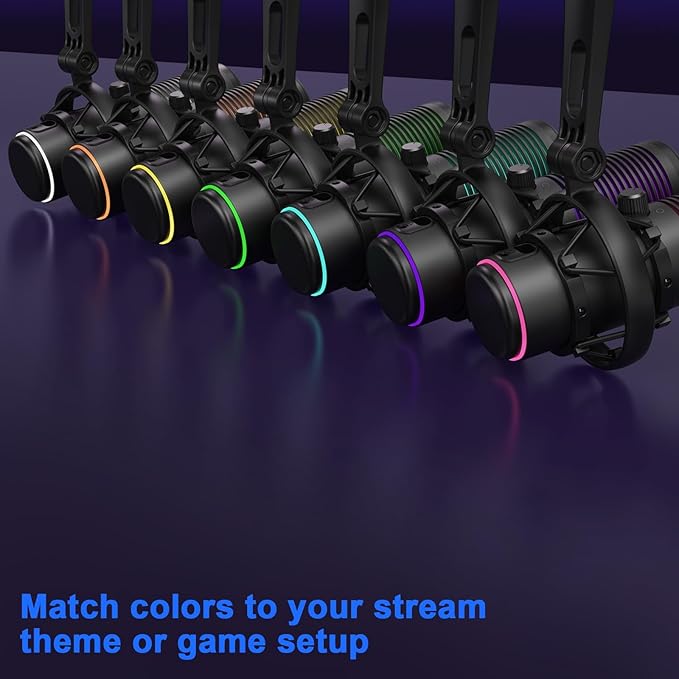 USB Gaming Microphone, 192kHz/24bit, Cardioid Condenser Microphone for Computer, Streaming Mic with RGB Light, Mute Button, Headphone Jack, Volume Control, Perfect for Xbox, Recording, Singing