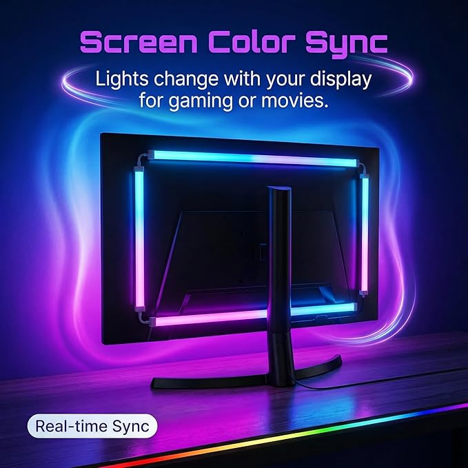 RGB Monitor Backlight for 34 Inch Ultrawide Monitors (21:9), Screen Sync Ambient Lighting Kit with Dual USB Power, Music Mode, Dynamic Gaming Lights for Curved Screens (4 Sides - 34 inch)