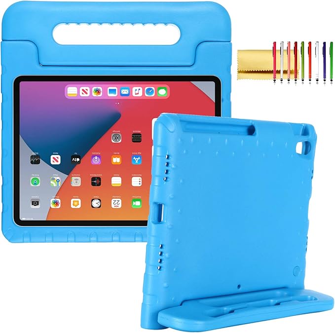 Kids Case for iPad Pro 12.9-inch (6th/5th/4th Gen) 2022/2021/2020, Techcircle [Support Pencil Charging] Convertible Handle Stand Lightweight EVA Foam Bumper Protective Rugged Child Proof Cover, Blue