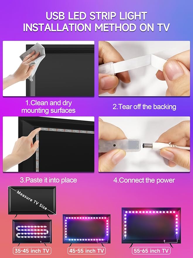 Tyute TV LED Lights, 16.4ft LED Lights for 45-75 Inch TV Behind Lighting, RGB Color Changing TV Backlight with APP & Remote Control, Music Sync USB LED Strip Light for Bedroom Gaming Room Decor