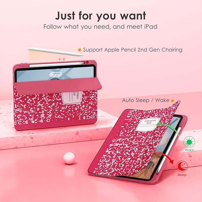 VIKESI for iPad Pro 11 Inch 4th/3rd/2nd/1st Generation Case, iPad Air 11-inch / 5th / 4th Generation Case with Clear Back,Pencil Holder,Auto Sleep/Wake,Camera Protection,Red Book