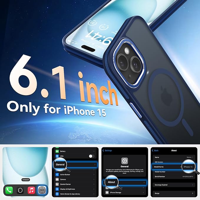 DOMAVER Magnetic 3 in 1 for iPhone 15 Case, [Omni-Directional Protection] with 1x Screen Protector + 1x Camera Cover, [Seamless Work with Magsafe] Protective Silm Case for iPhone 15 Blue