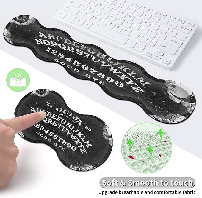 Gaming Mouse Pad XXL Large Desk Mat Ouija Board Witch Extended Mousepad Non-Slip Rubber Mice Pads Stitched Edges(31.5x11.8 In)Ergonomic Premium Memory Foam Keyboard Wrist Rest and Black Mouse Pad Set