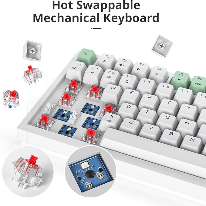Owpkeenthy Wired 75% Hot Swappable Mechanical Keyboard, Gasket Mounted TKL 82 Key Gaming Keyboard Linear Red Switch RGB Backlit with Volume Knob, for PC Laptop (82 Mint)