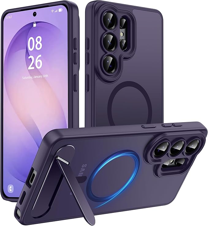Magnetic for Samsung Galaxy S26 Ultra Case, [Compatible with MagSafe][Full Camera Protection][Built-in Invisible Kickstand] Translucent Matte Phone Case for S26 Ultra 6.9" - Purple