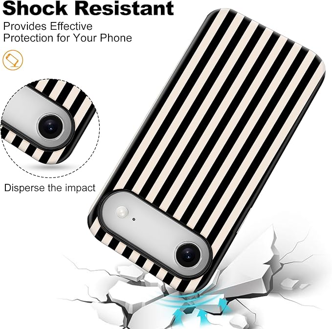 Magnetic for iPhone 17 Air Case Cute Stripes Phone Case, Shockproof Slim TPU and Hard PC Protective Phone Cover Compatible with MagSafe Designed for Women Girls, Black and White