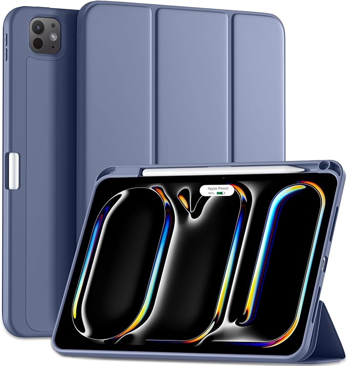 Kidopire New Compatible with iPad Pro 11 Inch Case (M4 2024/M5 2025) with Pencil Holder, Smart Cover with Protective Trifold Stand & Soft TPU Back, Auto Wake/Sleep, Support Pencil Pro, Blue Gray