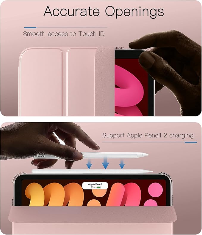 TiMOVO Case for iPad mini 7 A17 Pro 8.3-inch 2024, iPad mini 6th Generation Case, Slim Translucent Hard Back Folio Cover Support Touch ID & Apple Pencil Charging, Auto Wake/Sleep - Rose Gold