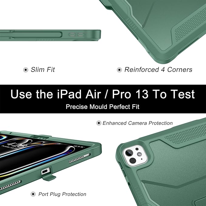 Soke Case for iPad Pro 13 Inch M5/M4 & iPad Air 13 Inch M4/M3/M2(2026/2025/2024), iPad Pro 12.9(2022 2021 2020,6th/5th/4th Gen), Rugged Shockproof Protective Cover - Midnight Green