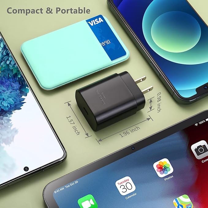 USB C Charger Block, 25W Super Fast Charging Block PD 3.0 USB C Wall Charger Power Adapter for Samsung Galaxy S26 S26+ S25 S26 Ultra S24 S23fe Z Fold Flip Tab A16 A17 5G A03S A13 A23 A15 A53 A54