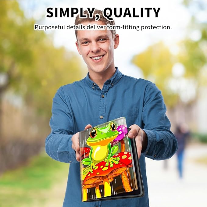for Amazon Kindle Fire HD 8 & HD 8 Plus(12th/10th Generation, 2024/2022/2020 Release) 8" Tablet Case, Slim Kickstand Stand Leather Smart Cover with Auto Wake/Sleep, Green Frog Mushroom