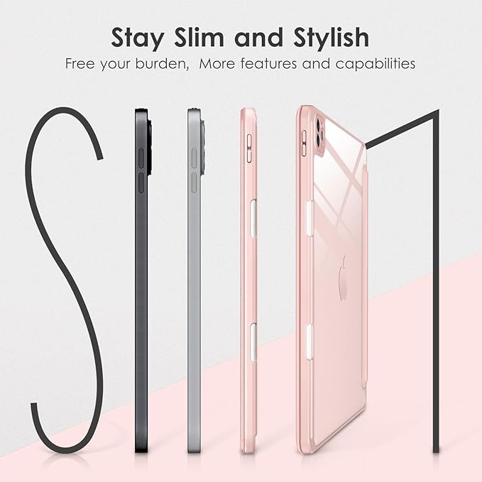 VIKESI Case for iPad Pro 12.9 6th/5th/4th/3rd Generation 2022/2021/2020/2018,TPU Shockproof Frame,Built-in Pencil Holder,Auto Sleep/Wake - Rose Gold