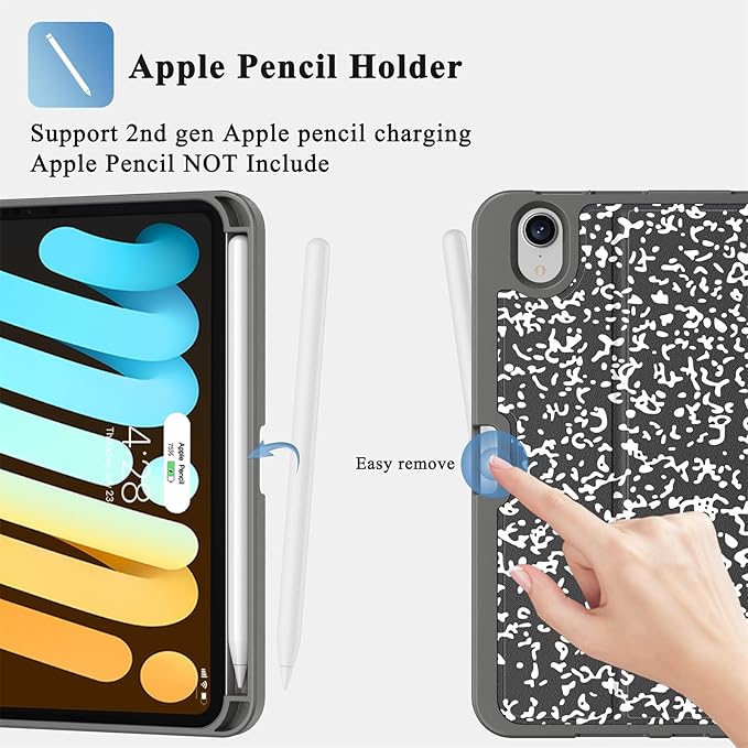 Supveco Case for iPad mini 7 (A17 Pro) 2024/iPad Mini 6 2021 8.3 Inch with Pencil Holder-[Auto Wake/Sleep],Slim Protective Case with Soft TPU Back Cover for iPad mini 7th/6th Generation-NewBook