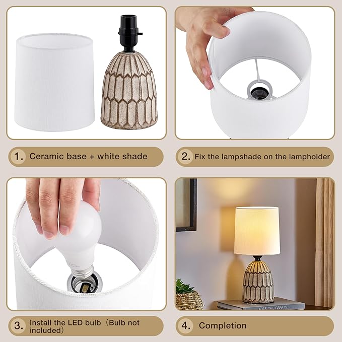 EJIAXIN Table Lamps Set of 2-13.5" Small Boho Lamp - Bedside Lamps - Farmhouse Rustic Ceramic Table Lamp for Bedroom, Living Room, Nightstand, Office, Side Desk Lamp, End Table Lamp