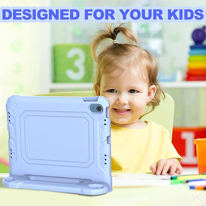 YIHE Kids Case for iPad (A16) 11th Generation 11 Inch 2025 & iPad 10th Generation 10.9 inch 2022, with Built-in Screen Protector and Handle Stand, Full Body Shockproof Protective Cover, LightBlue