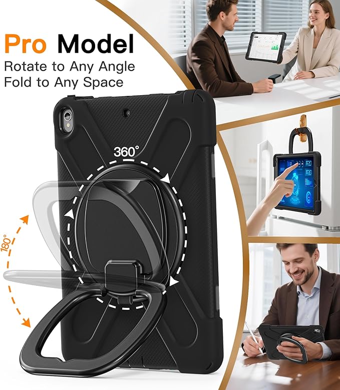 BATYUE iPad Air 3rd Generation Case 2019 / iPad Pro 10.5 inch Case 2017; Rugged Heavy Duty Protective Cover with Pencil Holder, 360° Swivel Stand, Shoulder Strap; for Kids (Black)