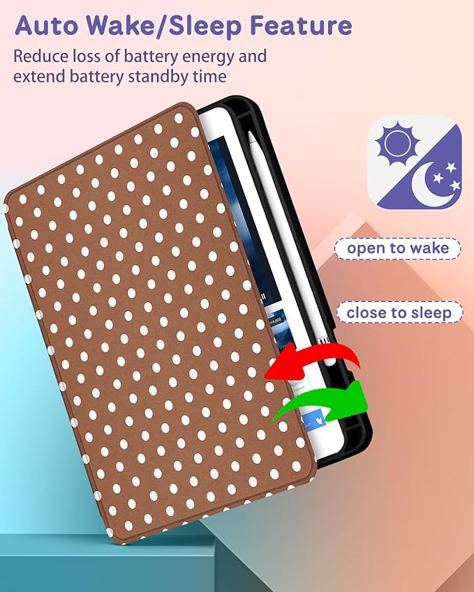 Uppuppy for iPad mini 4 Case for iPad mini 5th Generation Case - 360 Degree Rotating Stand Folio Smart Cover with Pencil Holder for Women Girls, Brown Polka for Apple Tablet Mini 7.9 inch 2019/2015