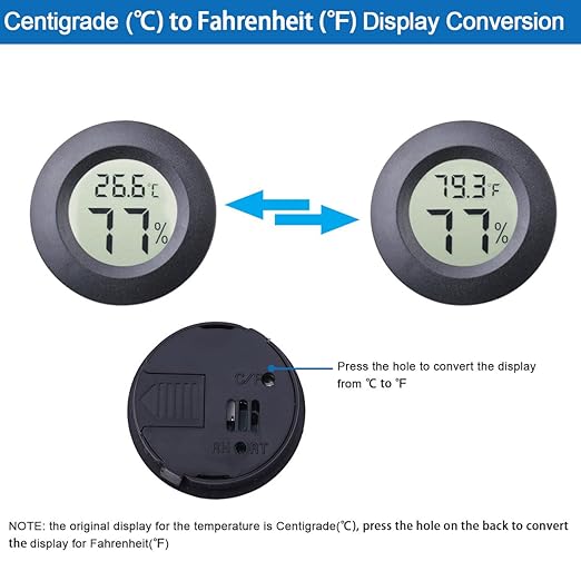 2-Pack Mini Hygrometer Thermometer Fahrenheit or Celsius Meter Digital LCD Monitor Indoor Room Round Humidity Temperature Gauge for 3D Printers Guitar Case Greenhouse Babyroom Reptile Incubator