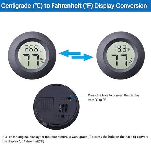 2pcs Mini Hygrometer Thermometer Indoor Outdoor Round Humidity Meter Temperature Gauge Humidity Sensor Fahrenheit Switchable Celsius Monitor for Reptile Jars 3D Printer