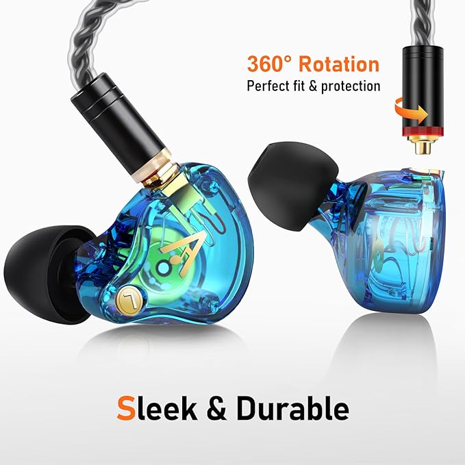 Vibes 202 Wired Earbuds - HiFi in Ear Monitor Headphones – Professional Noise Isolating Ear Buds - Clear Sound, Deep Bass & Comfort-Fit IEM Earphones - MMCX to 3.5mm, Silver Plated Cord, Carrying Case