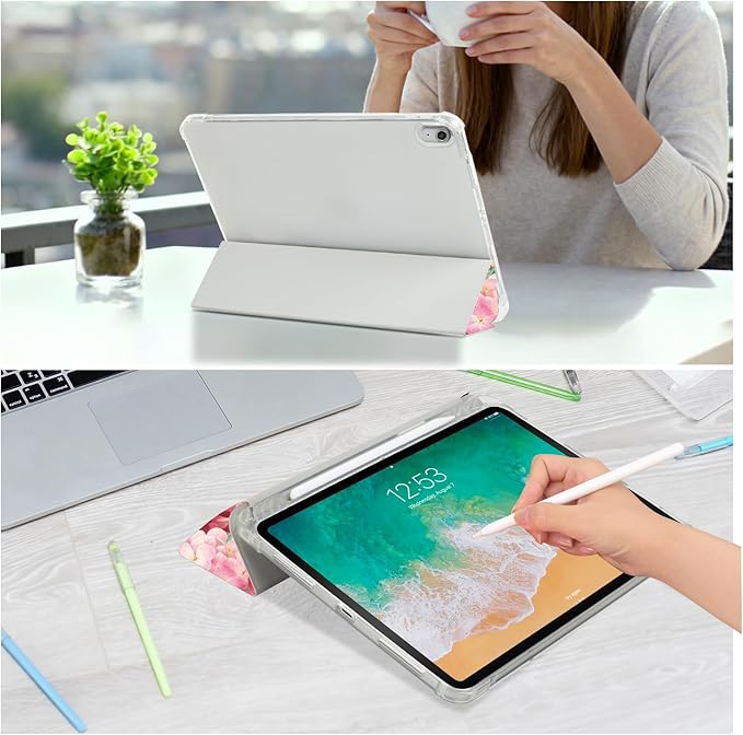 for iPad (A16) 11Th/10Th Generation Case 2025/2022,for iPad Case 11Th/10Th Generation, 10Th/11Th Gen Slim Cover Pencil Holder & 2 Viewing Angles & Typing Stand, Black Art Flower