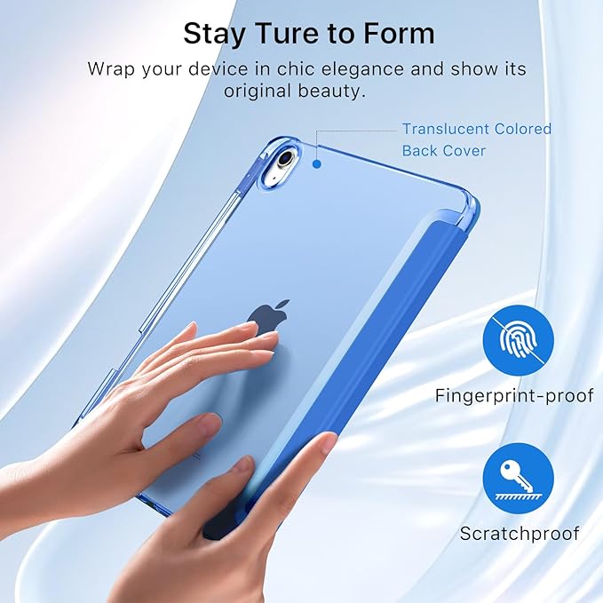 MoKo for iPad Air 11 inch Case (M4/M3/M2) 2026/2025/2024, iPad Air 5th/4th Gen 10.9 inch Case 2022/2020 with Pencil Holder, Slim Light Trifold Cover with Hard PC Translucent Back Shell, Cobalt Blue